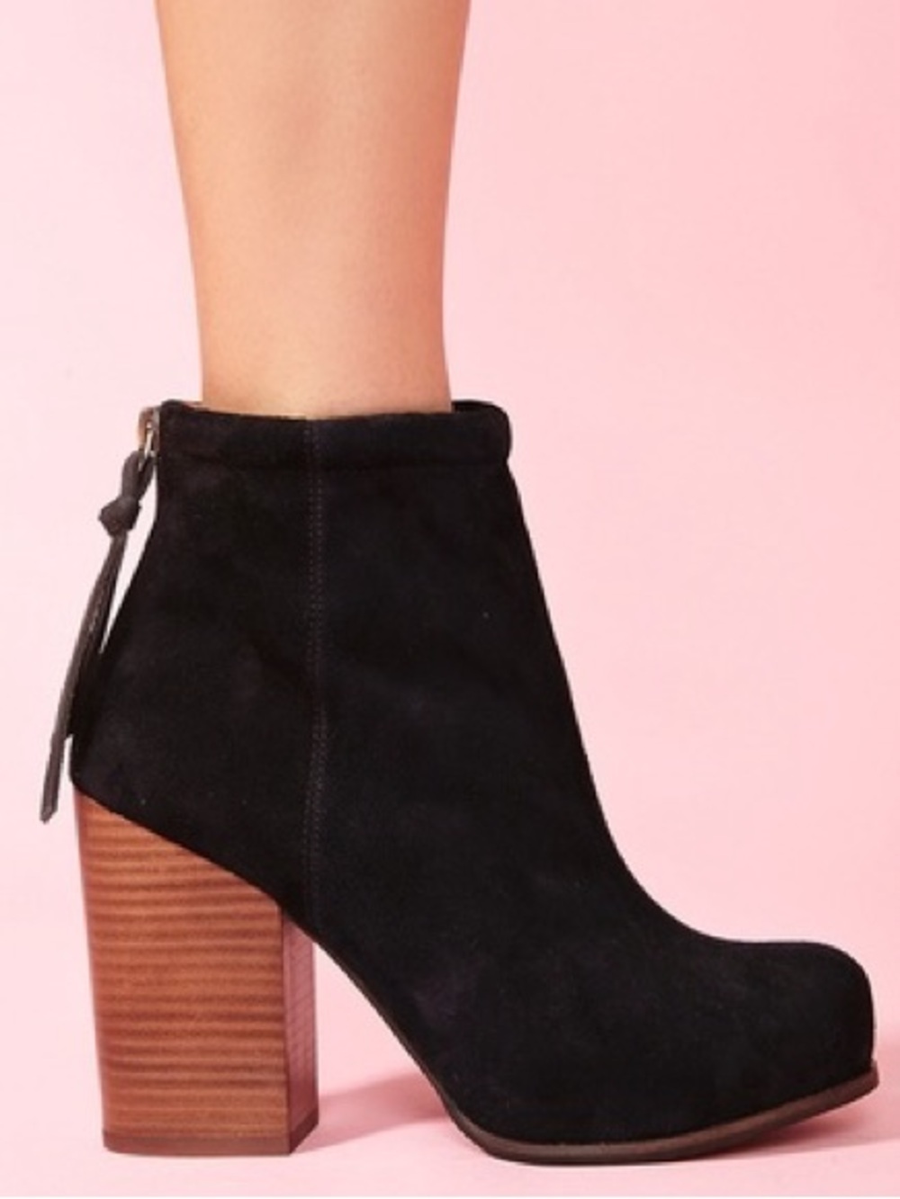 Jeffrey Campbell Suede Block Heel Back-Zip Ankle Booties in black